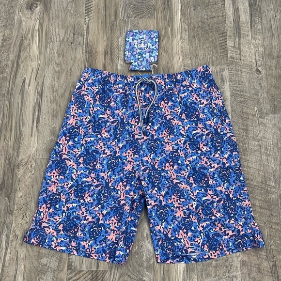 Peter Millar Men's Carnival Blue Turtle Tide Graphic Print Swim Trunks - Picture 1 of 12